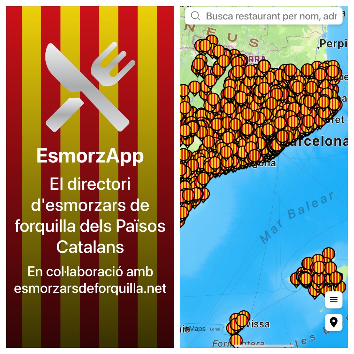 La portada i el mapa d'EsmorzApp