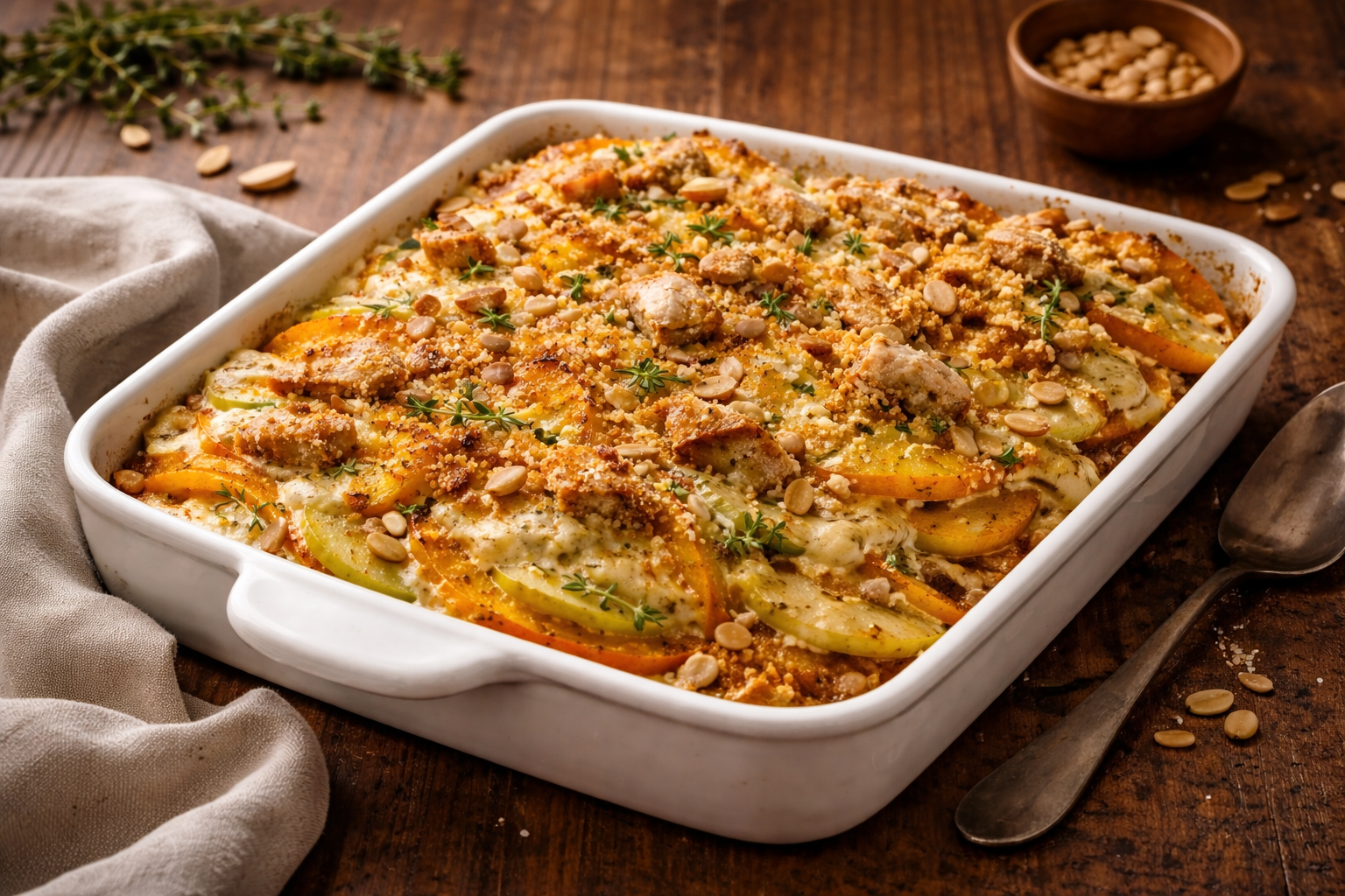 Gratinat de carbassa, poma i formatge Tou del Mujal de Cabra